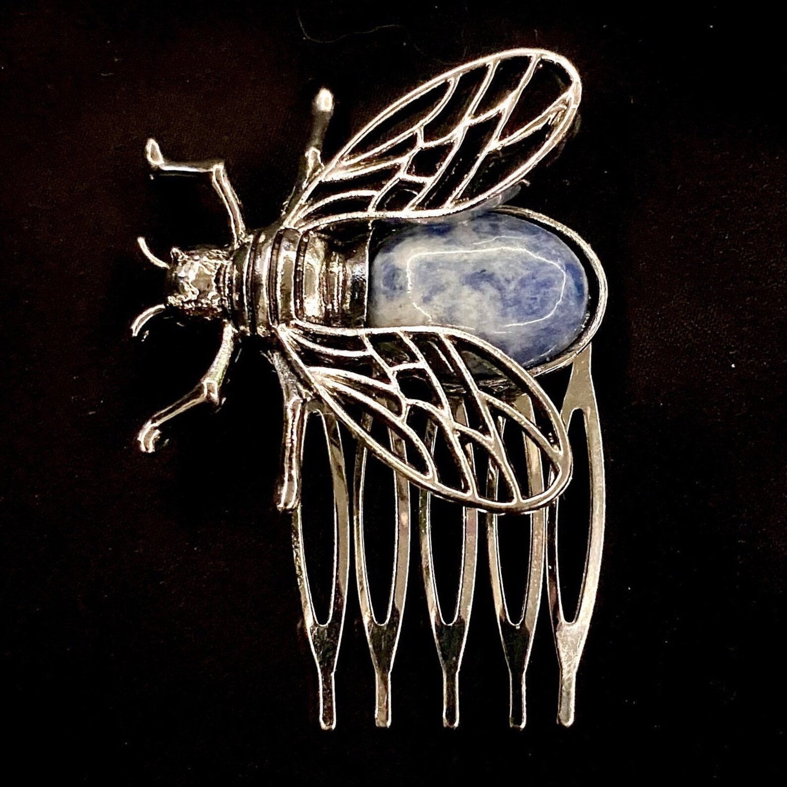 Bee Hair Comb, Blue Bee Hair Comb, Blue Spot Jasper, Insect Hair Comb ...