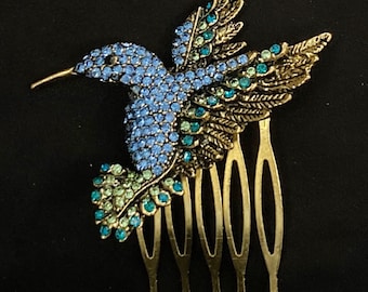 Bird Hair Comb, Humming Bird, Hummingbird, Blue Humming Bird, Humming Bird Comb, Wings Hair Comb, Blue Bird Hair, Sparkling Bird