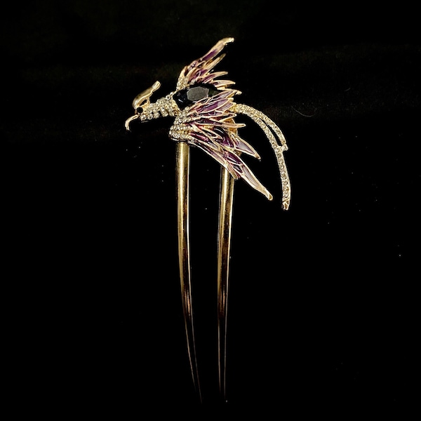 Bird Hair Fork, Phoenix Hair Fork, Rising Phoenix, Gold Phoenix, Gold Bird Hair Fork, Phoenix Jewelry, Rise From The Ashes, Purple Gold