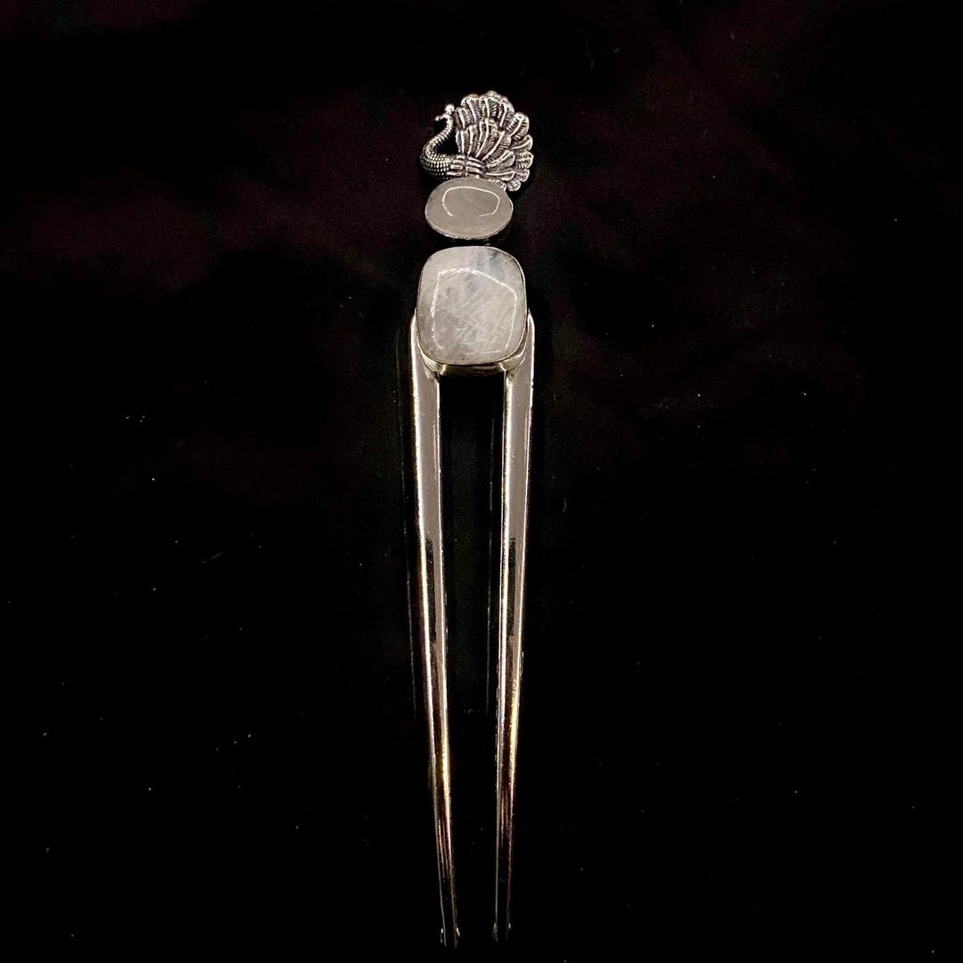 Moonstone Hair Fork, Peacock Hair Fork, Moonstone Jewelry, Natural