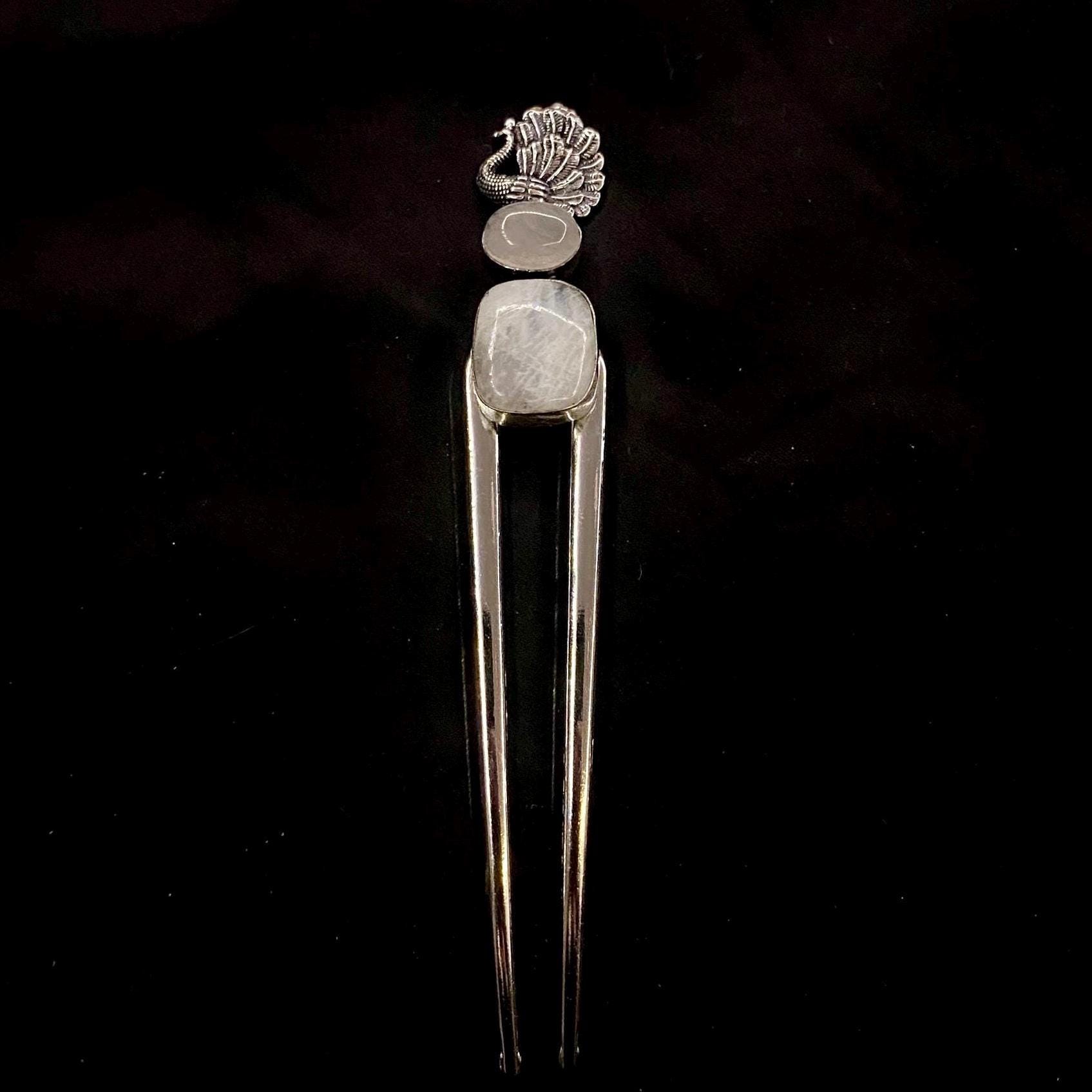 Moonstone Hair Fork, Peacock Hair Fork, Moonstone Jewelry, Natural