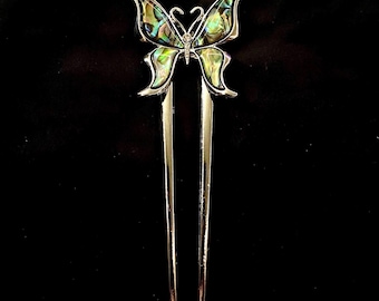 Hair Fork, Mother Of Pearl, Mother Of Pearl Butterfly, Butterfly Hair Fork, Silver Hair Fork, Butterfly Hair, Abalone Butterfly