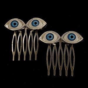 Evil Eye Hair Combs, Blue Eyes, Creepy Eyes, Evil Eye Hair, Halloween Eyes, Eye Hair, Eyeball Jewelry, Eye Jewelry, Realistic Eye