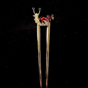 Red Snail, Gold Snail, Snail Hair Fork, Snail Jewelry, Garden Snail, Gastropod, Mollusk, Insect Hair Fork, Bug Hair Fork, Bun Holder