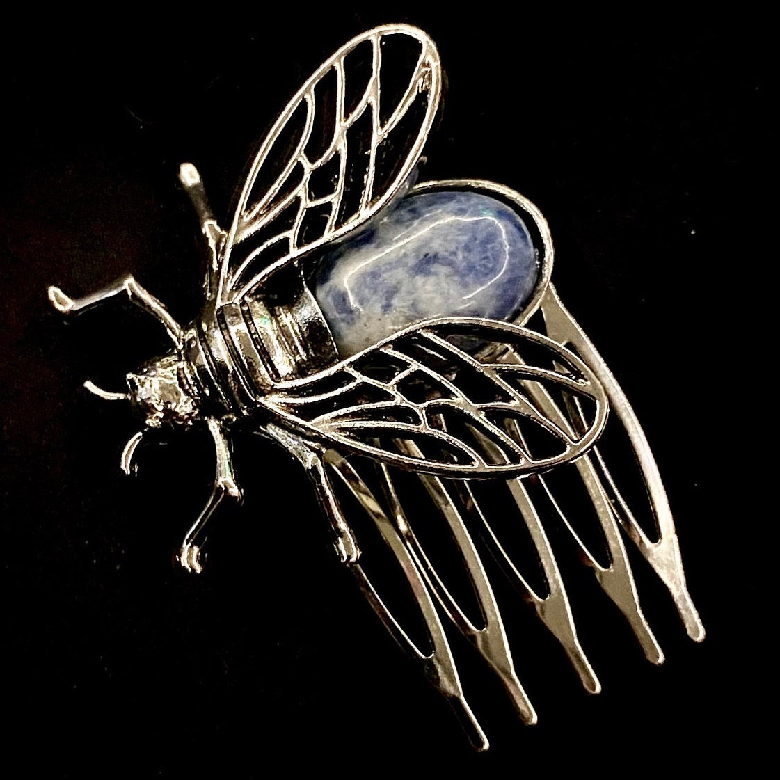 Bee Hair Comb, Blue Bee Hair Comb, Blue Spot Jasper, Insect Hair Comb ...