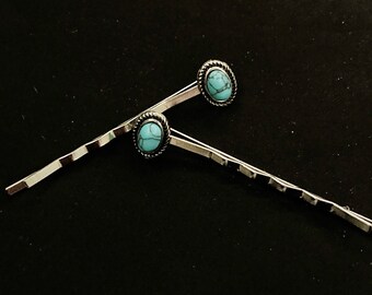 Turquoise Bobby Pins, Turquoise Hair, Turquoise Howlite  display picture 1
