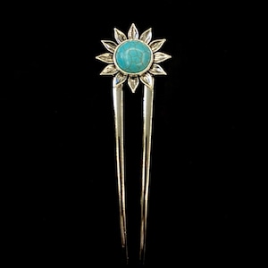 Sunflower Turquoise, Turquoise Hair Fork, Turquoise Hair, Turquoise Blue, Faux Turquoise, Sunflower Hair Fork, Something Blue, Bridal Hair