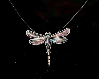 Collar de libélula, libélula de abulón, libélula de plata, libélula rosa, collar de insectos, colgante de libélula, libélula morada,