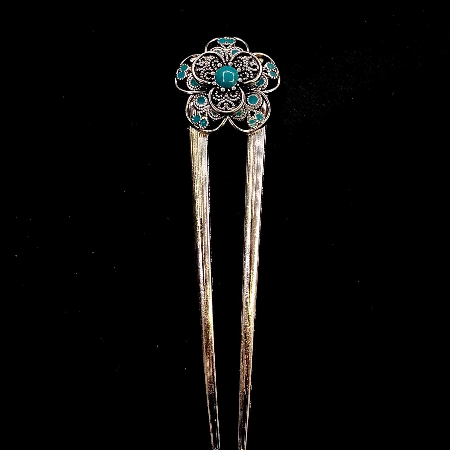 Retro Turquoise Decorative‎ Hair Fork Flower Hairpin Accessory Boho Hair Clip Turquoise Hair Pin Wedding - Etsy main image 4