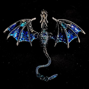 Dragon Brooch, Dragon Pin, Blue Dragon, Silver Dragon, Dragon Jewelry, Mythical Creature, Dragon Scales, Dragon Wings, Mens Brooch