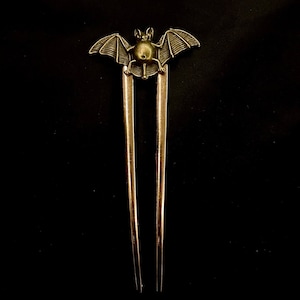 Gold Bat, Bat Hair Pin, Bat Hair Fork, Goth Hair Fork, Bronze Hair Fork, Wing Hair Fork, Bat Jewelry, Halloween Hair, Spooky Hair