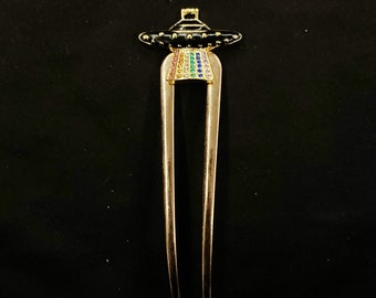 UFO Hair Fork, UFO Jewelry, Spaceman Hair Fork, Rainbow UFO, Spaceship Jewelry, Spaceship Hair Fork, Flying Saucer Jewelry