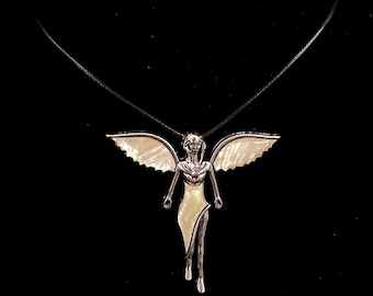 White Shell, Angel Necklace, Angel Jewelry, Angel Pendant, White Fairy, Fairy Necklace, Fairy Pendant, Fairy Jewelry, White Wings