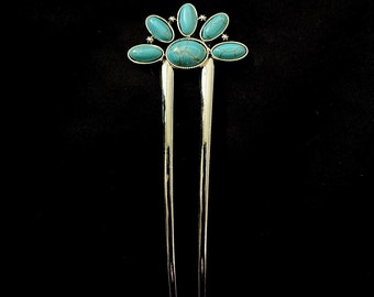 Turquoise Hair Fork, Turquoise Hair, Turquoise Blue, Faux Turquoise, Silver Hair Fork, Something Blue, U Shaped Hair Fork, Hair Pin Bun