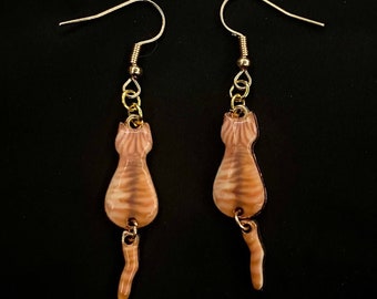 Orange Cat, Cat Earrings, Cat Jewelry, Striped Cat, Articulated Tail, Gold Cat, Tabby Cat Earrings, Cat Tails, Cat Lady