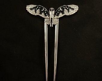 Bird Hair Fork, Owl Hair Fork, Bird Jewelry, Owl Jewelry, Night Owl, Silver Owl, Black Owl, Perched Owl, Night Sky, Flying Owl