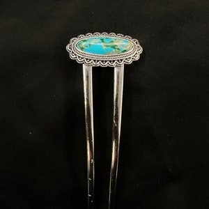 Turquoise Fork, Turquoise Hair Fork, Turquoise Hair, Turquoise Stone, Blue Silver Black, Faux Turquoise, Silver Hair Fork, Something Blue