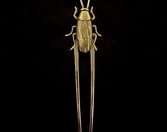 Gold Cockroach, Gold Hair Fork, Cockroach Hair Fork, Cockroach Jewelry, Gold Insect, Winged Insect, Insect Jewelry, Insect Hair Fork,