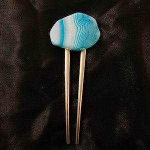 Agate Hair Fork, Quartz Hair Fork, Blue Agate, Blue Quartz, Blue White, Natural Stone, Agate Hair, Geode Hair, Blue Hair, Something Blue