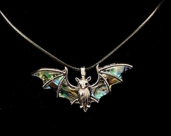Bat Necklace, Abalone Bat, Bat Pendant, Goth Necklace, Gothic Necklace, Wing Necklace, Bat Wing, Vampire Jewelry, Bat Jewelry
