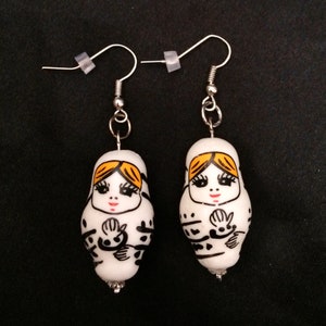 White Matryoshka Doll, Russian Stacking Dolls, Porcelain Doll, Matryoshka Earrings, Matryoshka Jewelry, Doll Earrings, Doll Jewelry, Russian