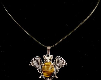 Bat Necklace, Tigers Eye Bat, Tigers Eye Necklace, Goth Necklace, Gothic Necklace, Wing Necklace, Bat Wing, Bat Jewelry, Vampire Necklace