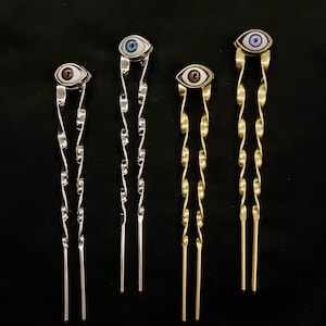 Extra Long Hair Fork, Evil Eye Hair Fork, Blue Eye, Evil Eye Hair, U Shaped Hair Fork, Eye Hair, Realistic Eye, Silver Eye, Brown Eye