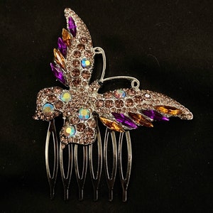 Hair Comb, Purple Butterfly, Pink Butterfly, Butterfly Hair Comb, Purple Gems, Butterfly Hair, Sparkling Butterfly, Silver Butterfly