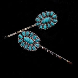 Türkis Bobby Pins, Türkis Haar, Blume Haar Pins, Blau Silber, Faux Türkis, Türkis Concho, etwas Blaues, Hochzeit Haarschmuck