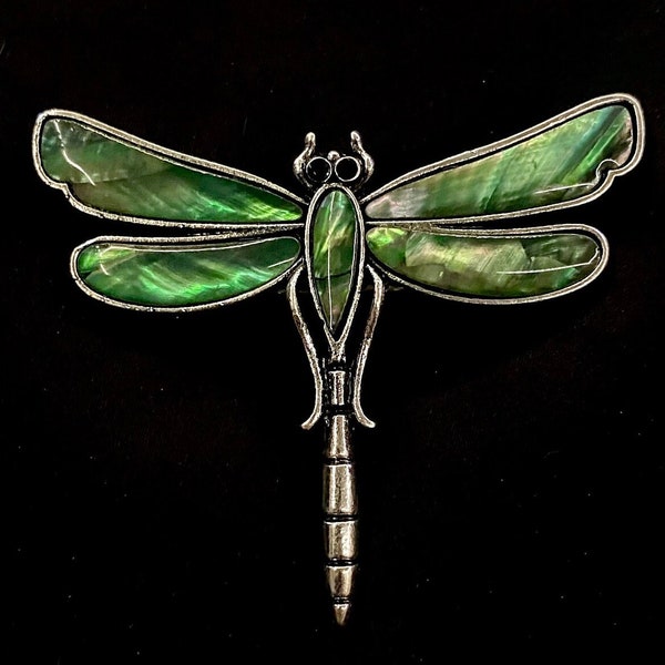 Dragonfly Brooch, Abalone Dragonfly, Green Dragonfly, Silver Dragonfly, Sparkling Dragonfly, Dragonfly Pin, Dragonfly Jewelry,