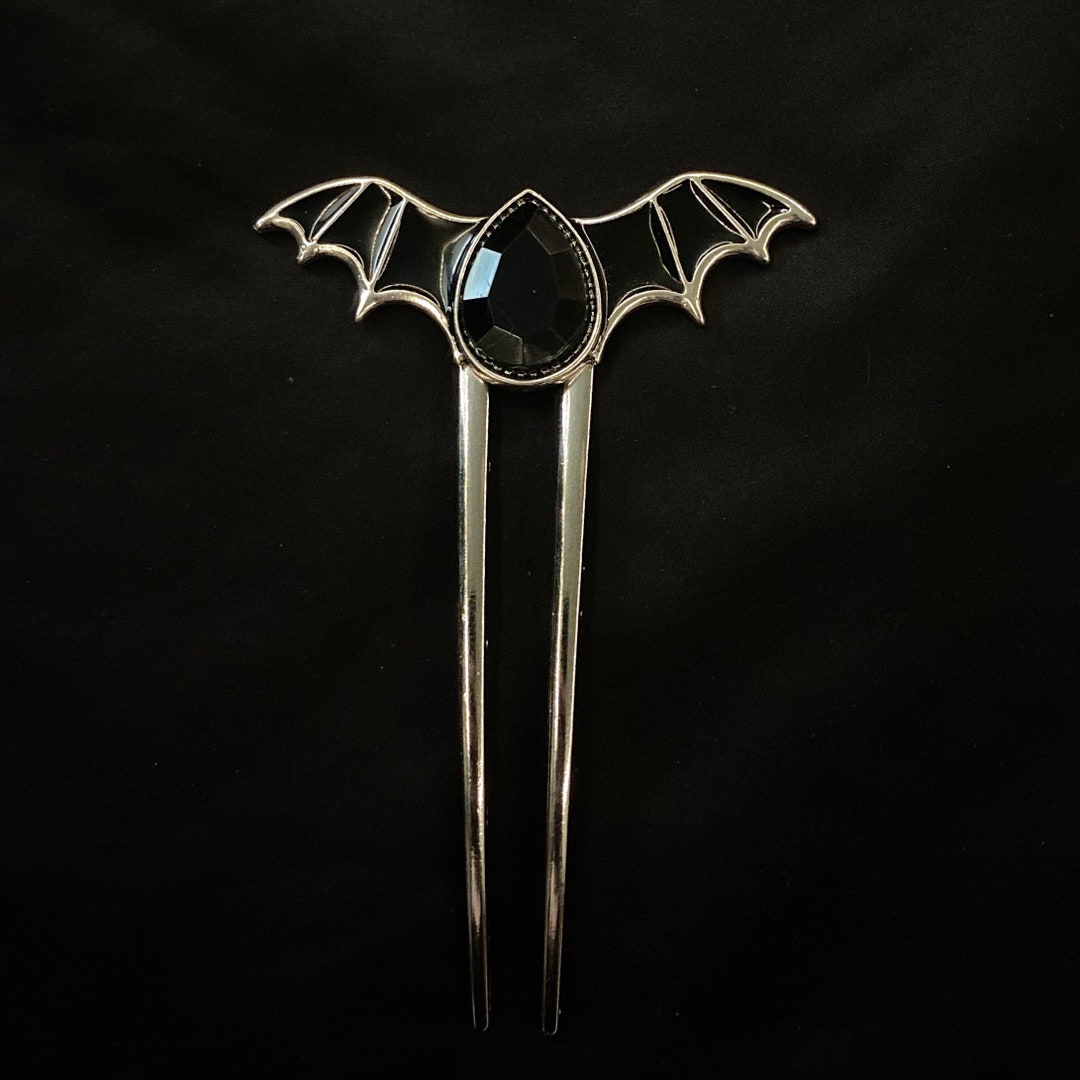 Bat Hair Fork, Goth Hair Fork, Wing Hair Fork, Bat Wing, Silver Black