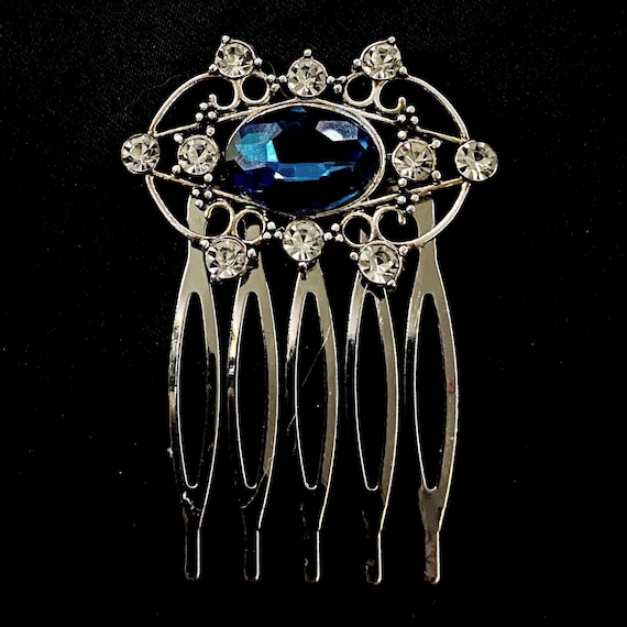 Blue Crystal Bridal Hair Comb: Silver Wedding Hair Accessory  display picture 3