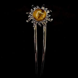 Tigers Eye Hair Fork, Tigers Eye Jewelry, YlSun Hair Fork, Metal Hair Fork, U Shaped, Silver Hair Pin, Strength Self Confidence