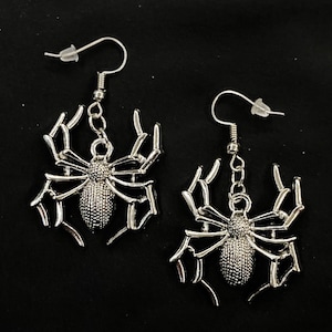 Spider Earrings, Silver Spider, Goth Earrings, Spider Jewelry, Arachnid Earrings, Halloween Spiders, Halloween Jewelry