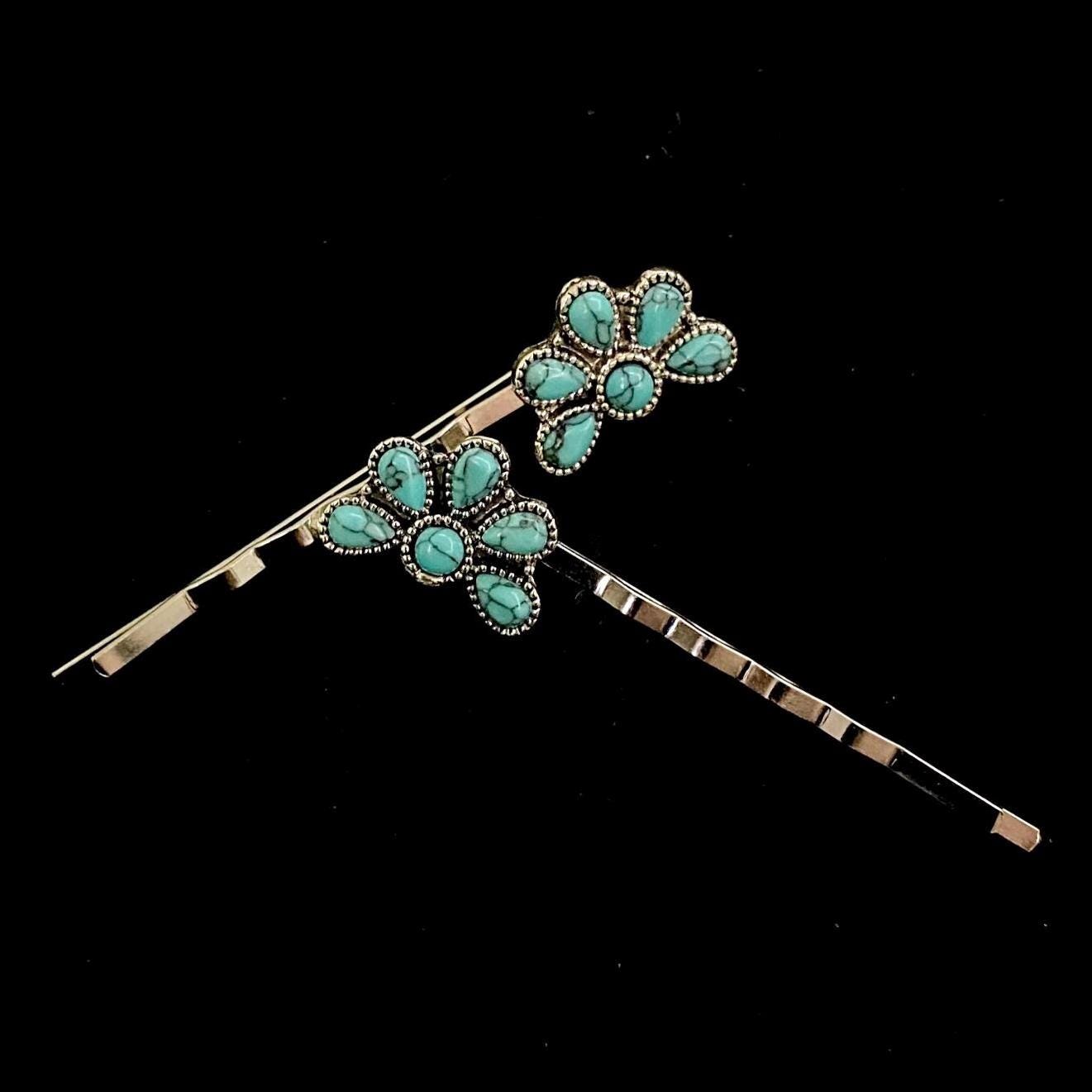 3pcs Turquoise Stone Retro Bobby Pins Hairpins Side Pins Bang Clips Women - NEW Amazon.com : Western Turquoise Hair Clips Southwestern  main image 2