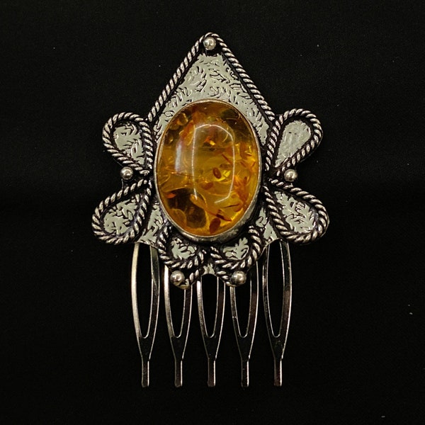 Baltic Amber, Amber Hair Comb, Silver Hair Comb, Baltic Amber Jewelry, Updo Hair, Simulated Baltic Amber, 925 Sterling Silver