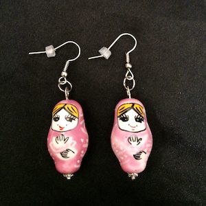 Pink Matryoshka Doll, Russian Stacking Dolls, Porcelain Doll, Matryoshka Earrings, Matryoshka Jewelry, Doll Earrings, Doll Jewelry, Russian