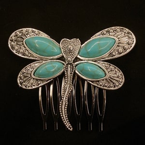 Dragonfly Hair Comb, Turquoise Hair Comb, Turquoise Dragonfly, Insect Hair Comb, Turquoise Insect, Faux Turquoise, Turquoise Glass