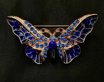 Blue Enamel Butterfly Brooch: Jeweled Insect Pin