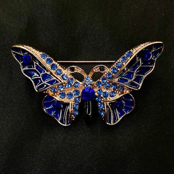 Blue Butterfly Jeweled Butterfly Butterfly Brooch Blue Enamel