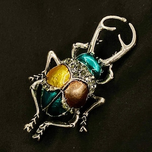 Round Beetle, Beetle Brooch, Insect Brooch, Stag Beetle, Silver Insect Pin, Pincer Beetle, Pincher Beetle, Blue Brown Yellow