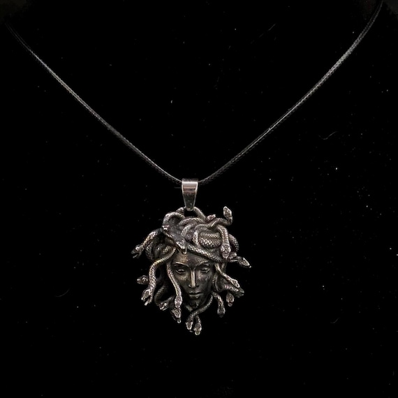 Medusa Head Pendant: Gunmetal Silver Snake Hair Necklace