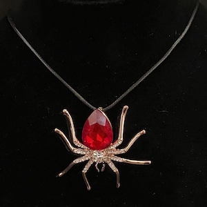 Gold Spider, Spider Necklace, Goth Necklace, Spider Pendant, Spider Jewelry, Red Spider, Arachnid Necklace, Red Gold