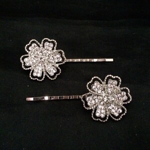 Set Of Hair Pins, Bright Crystals, Sparkling Flowers, Silver Metal Flowers, Bright Crystals, Eye Catching Hair, Dazzling Hair, Crystal