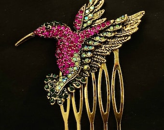 Bird Hair Comb, Hummingbird, Humming Bird Hair, Gold Hummingbird, Humming Bird Comb, Purple Hummingbird, Green Bird Hair, Purple Humming