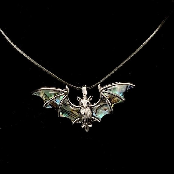 Alilang Gothic Bat Necklace & Earrings Set - Abalone Colored Enamel, Halloween Jewelry, Adjustable Chain - View #6