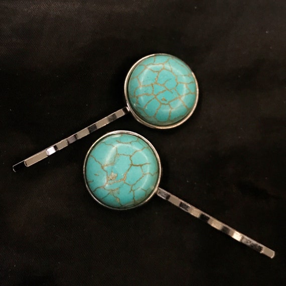 Turquoise Howlite Hair Pins Cowgirl Chic Western Style Conchos Turquoise Howlite Stone  main image 3