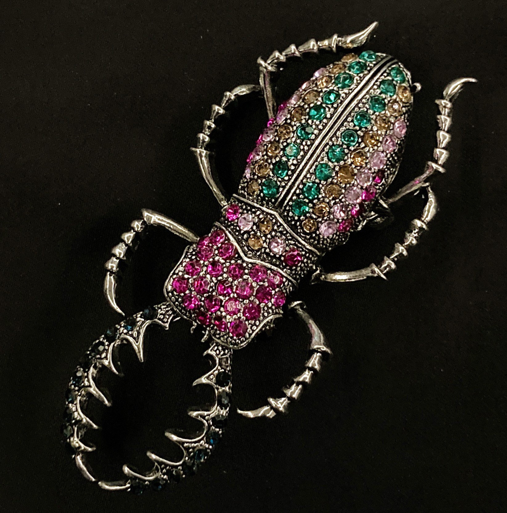 Beetle Brooch Pink Beetle Pink Bug Stag Beetle Jeweled Insect Pincer Beetle Silver Insect Brooch Insect Pin Insect Brooch