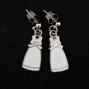 White Dress Earrings, Wedding Dress, Formal Dress, Engagement Gift, Bachelor, Bachelorette, Prom Dress Earrings, Dress Jewelry, Bride Gift