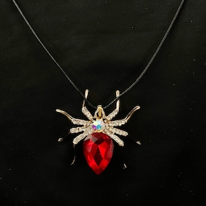 Gold Spider, Spider Necklace, Goth Necklace, Spider Pendant, Spider Jewelry, Red Spider, Arachnid Necklace, Red Gold